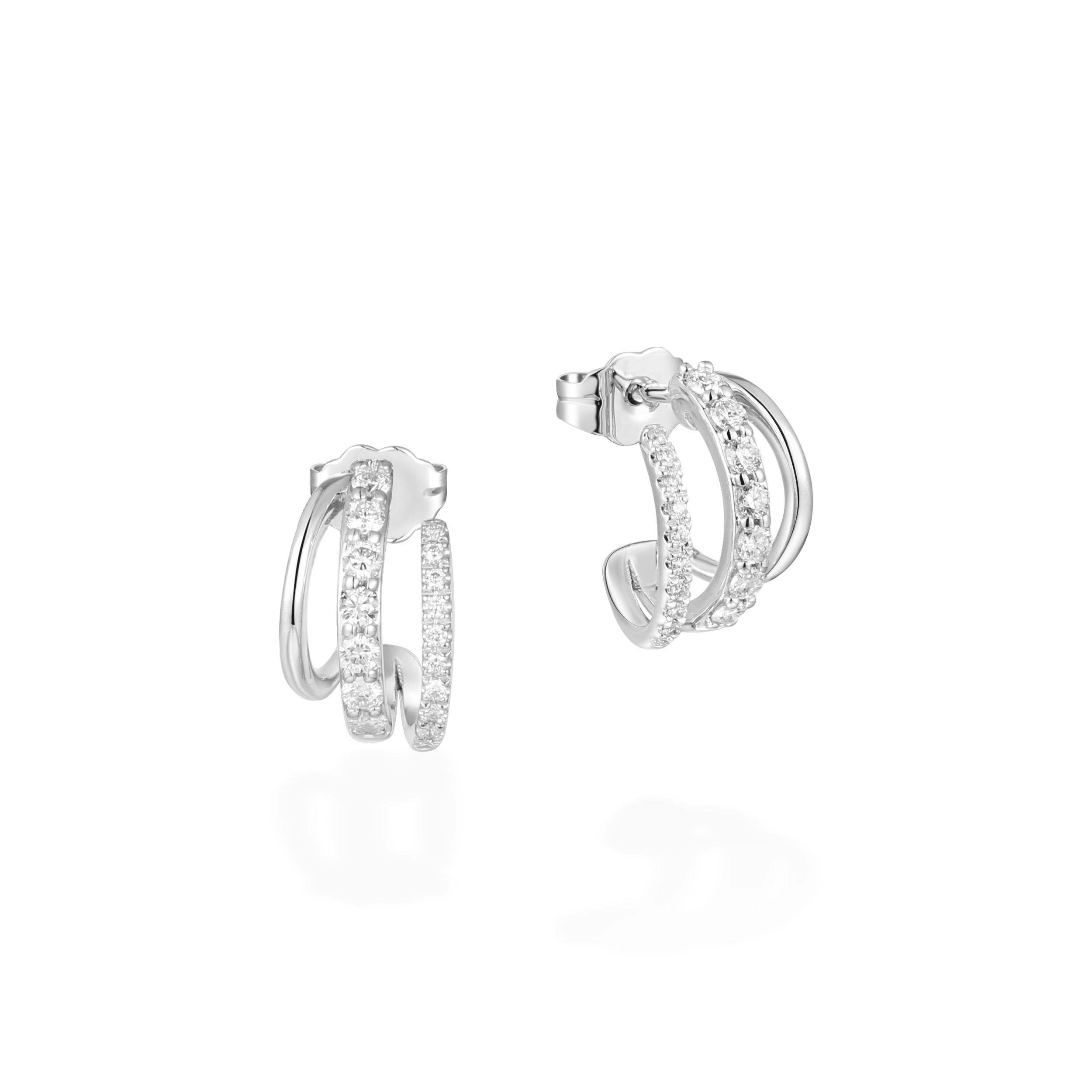 Three-row hoop diamond earrings